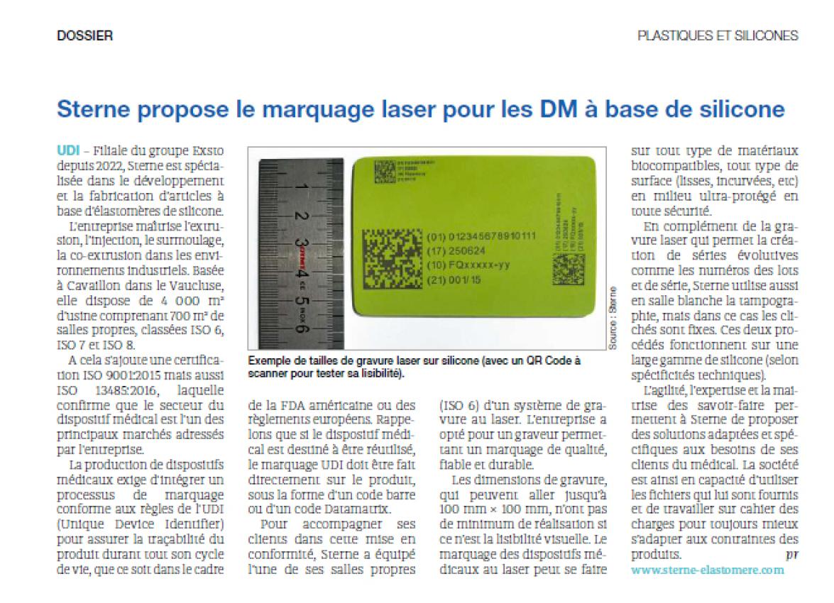 Sterne propose le marquage laser pour les DM à base de silicone